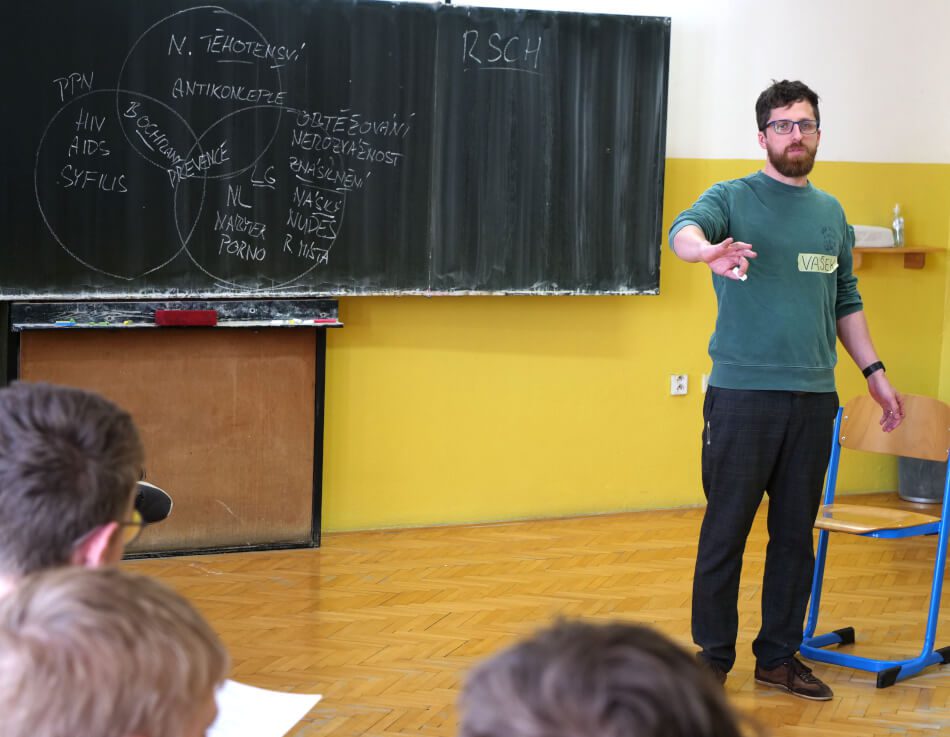 The Healthy Youth Worker Vaclav Jiricek discusses risky sexual behavior with students.